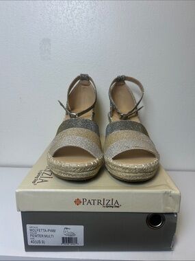 Patrizia Spring Step Molfetta Metallic Espadrille Wedges Size 9